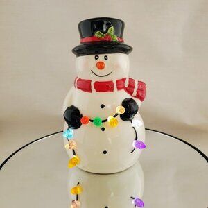 5.125” LED Ceramic Snowman Christmas Holiday Decor Light Up Figurine NIB